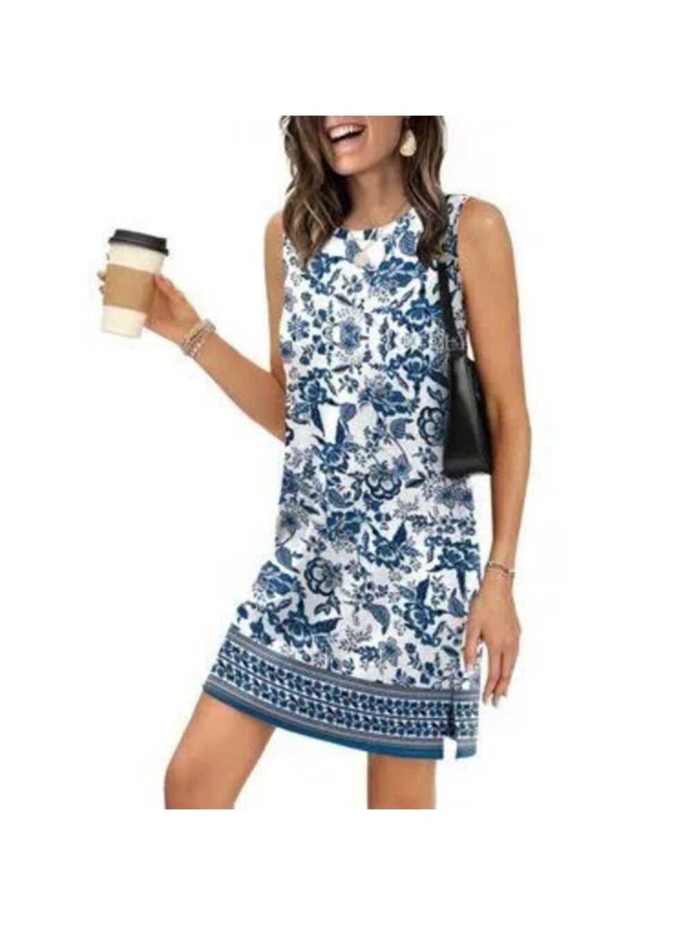 Sleeveless Boho Tank Dress Crewneck Summer - Picture 2 of 5